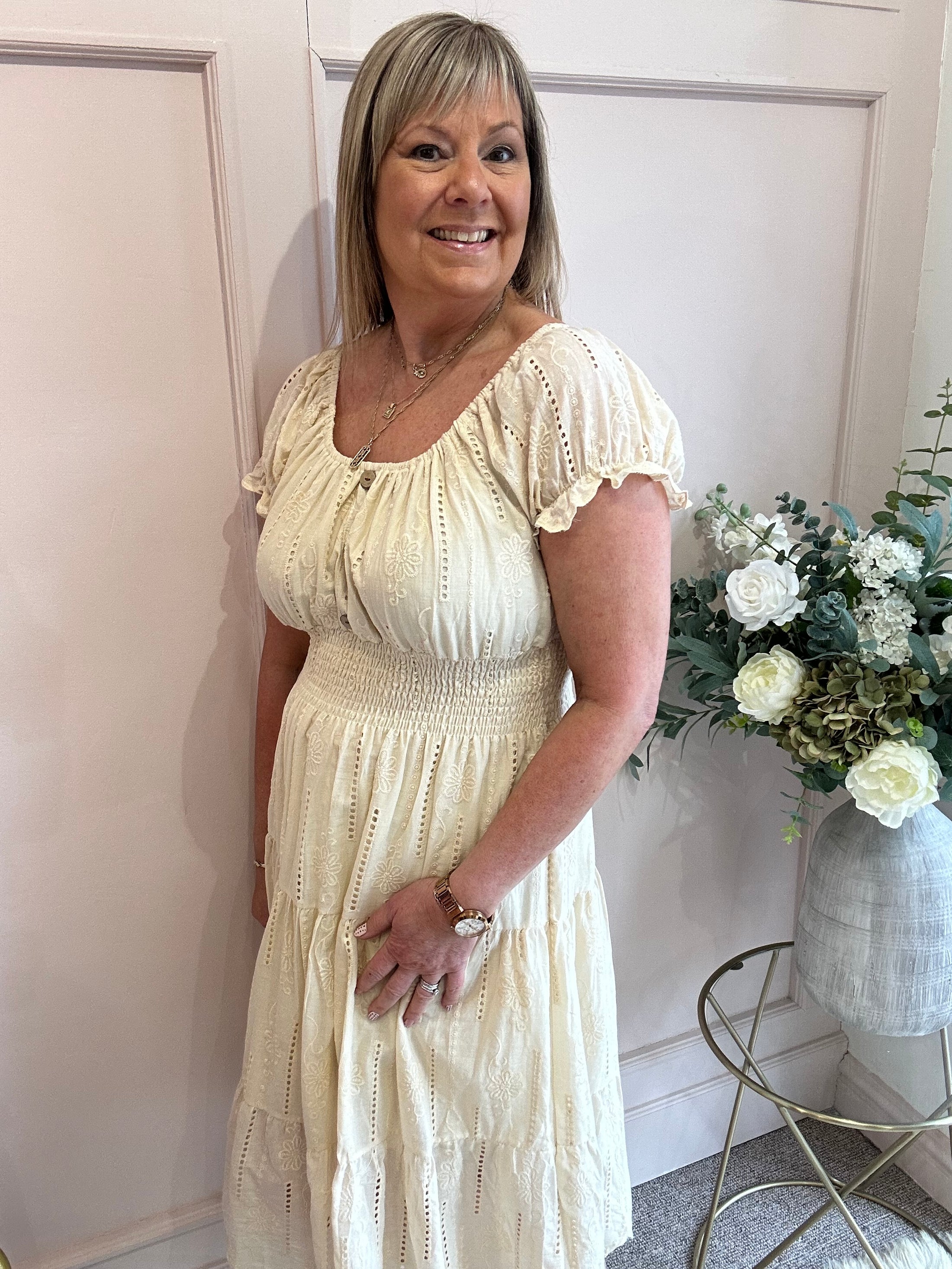 Vibes Of Summer Midi Dress - Soft Beige - Wardrobe By Simone
