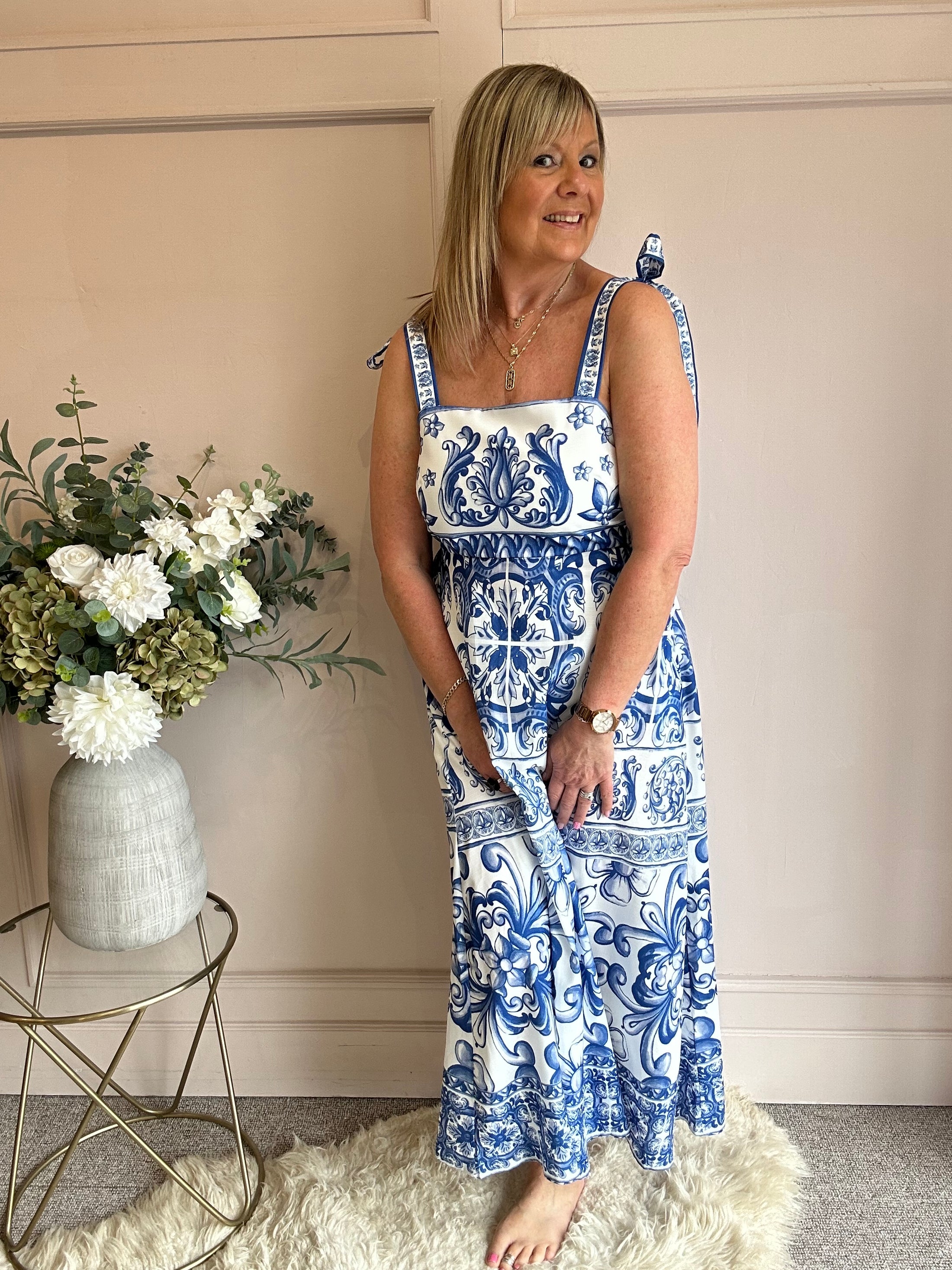 Goddess Of Love Maxi SunDress - White/Blue - Wardrobe By Simone