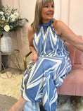 Load image into Gallery viewer, Halter Neck Maxi Dress - Powder Blue/Cream - Wardrobe By Simone
