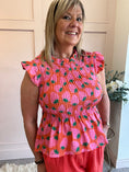 Load image into Gallery viewer, Cute Strawberry Peplum Top  - Orange/Pink - Wardrobe By Simone
