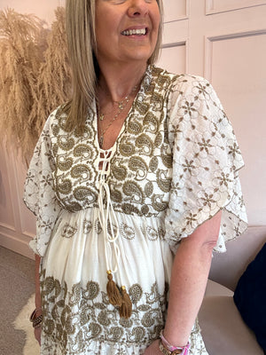 Bohemian Summer Embroidered Dress - Cream - Wardrobe By Simone