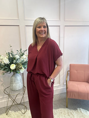 V Neck Top - Burgundy