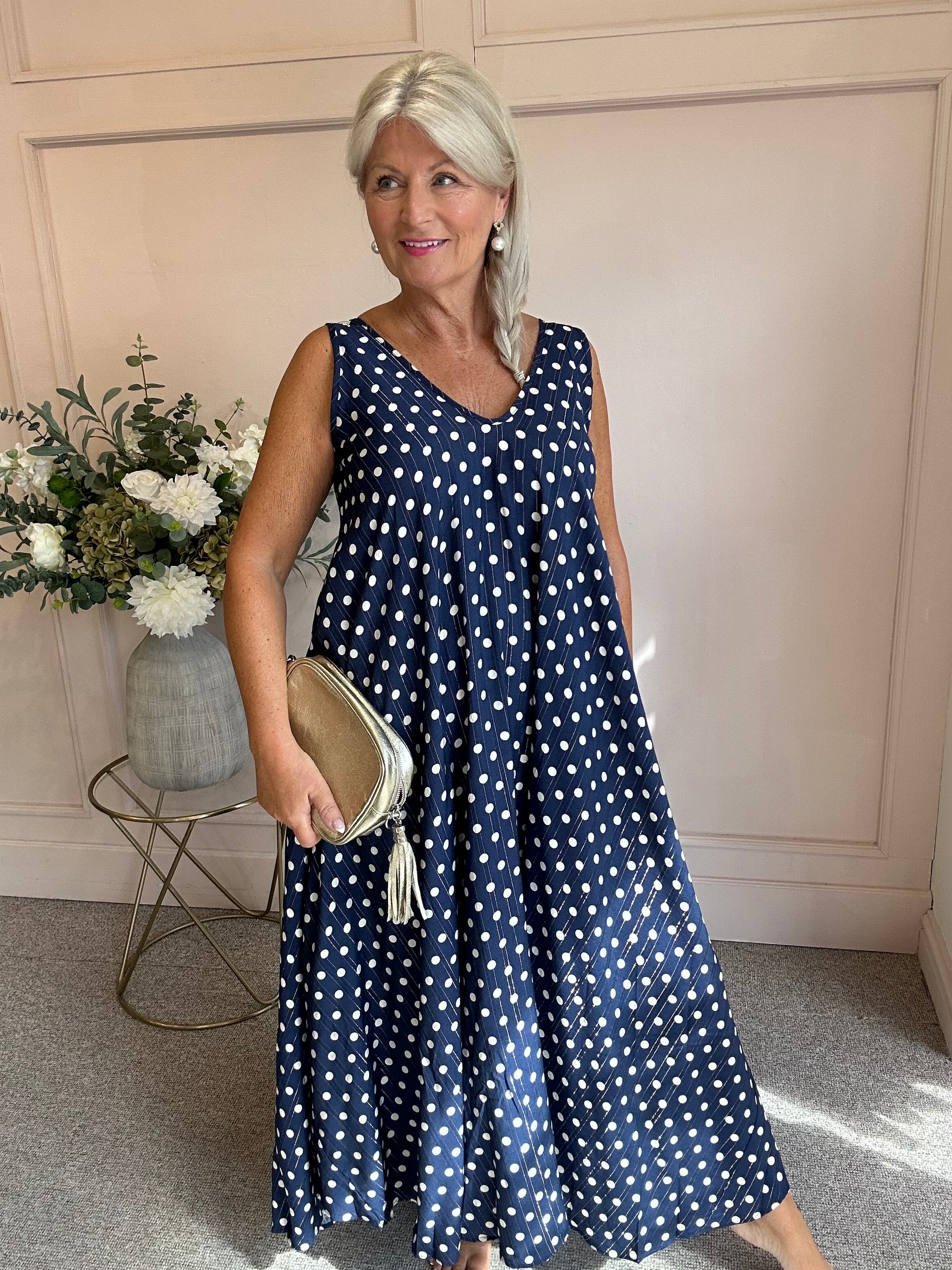 Polka Dot With Gold Shimmer - Navy/White - Wardrobe By Simone