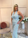Load image into Gallery viewer, Halter Neck Polka Dot Jumpsuit - Soft Blue/Black - Wardrobe By Simone
