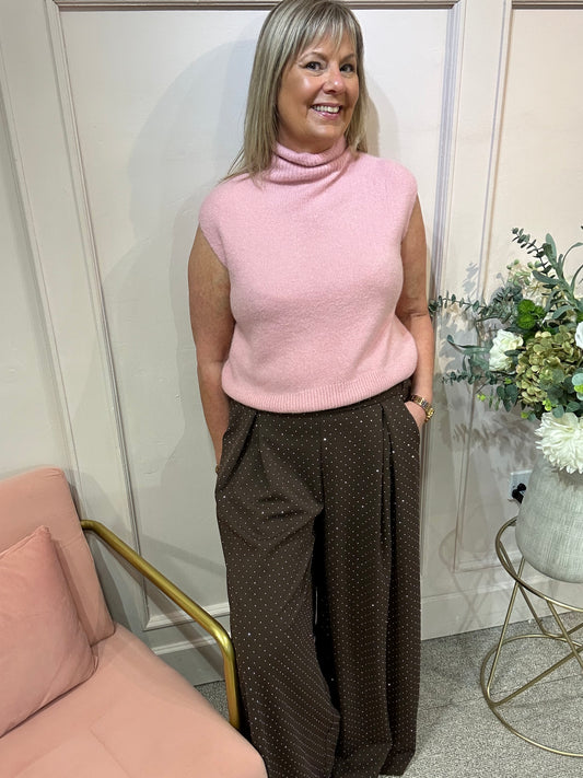 Roll Neck Cosy Tank Jumper - Pale Pink