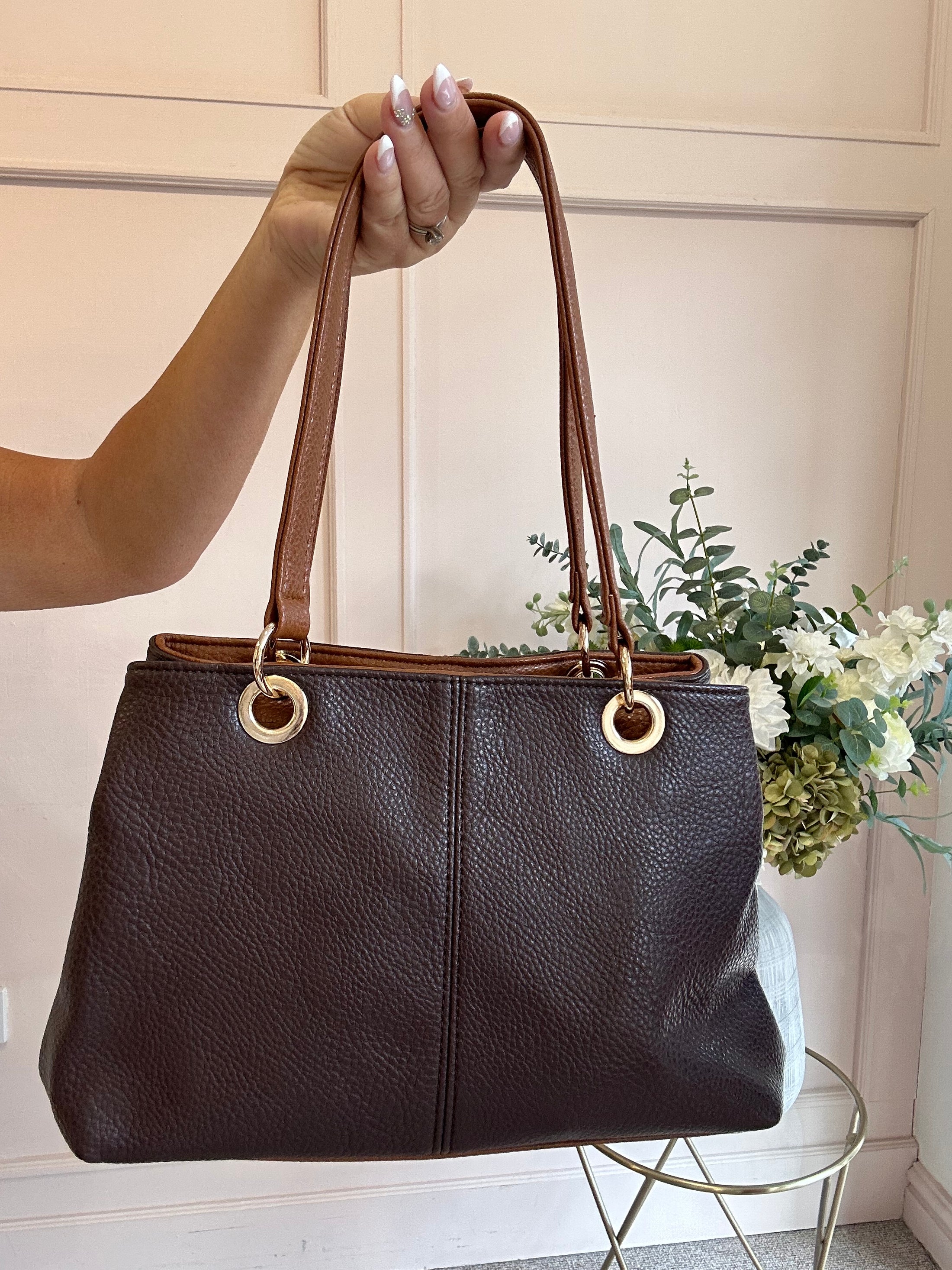 Two Tone Handbag - Brown/Tan - Wardrobe By Simone