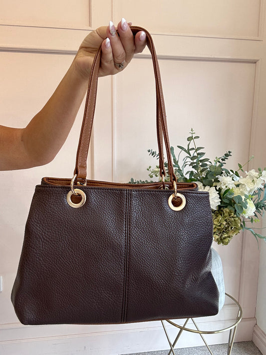 Two Tone Handbag - Brown/Tan - Wardrobe By Simone