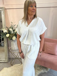 Load image into Gallery viewer, Pinstriped V Neck Top & Pant Set - White/Black - Wardrobe By Simone
