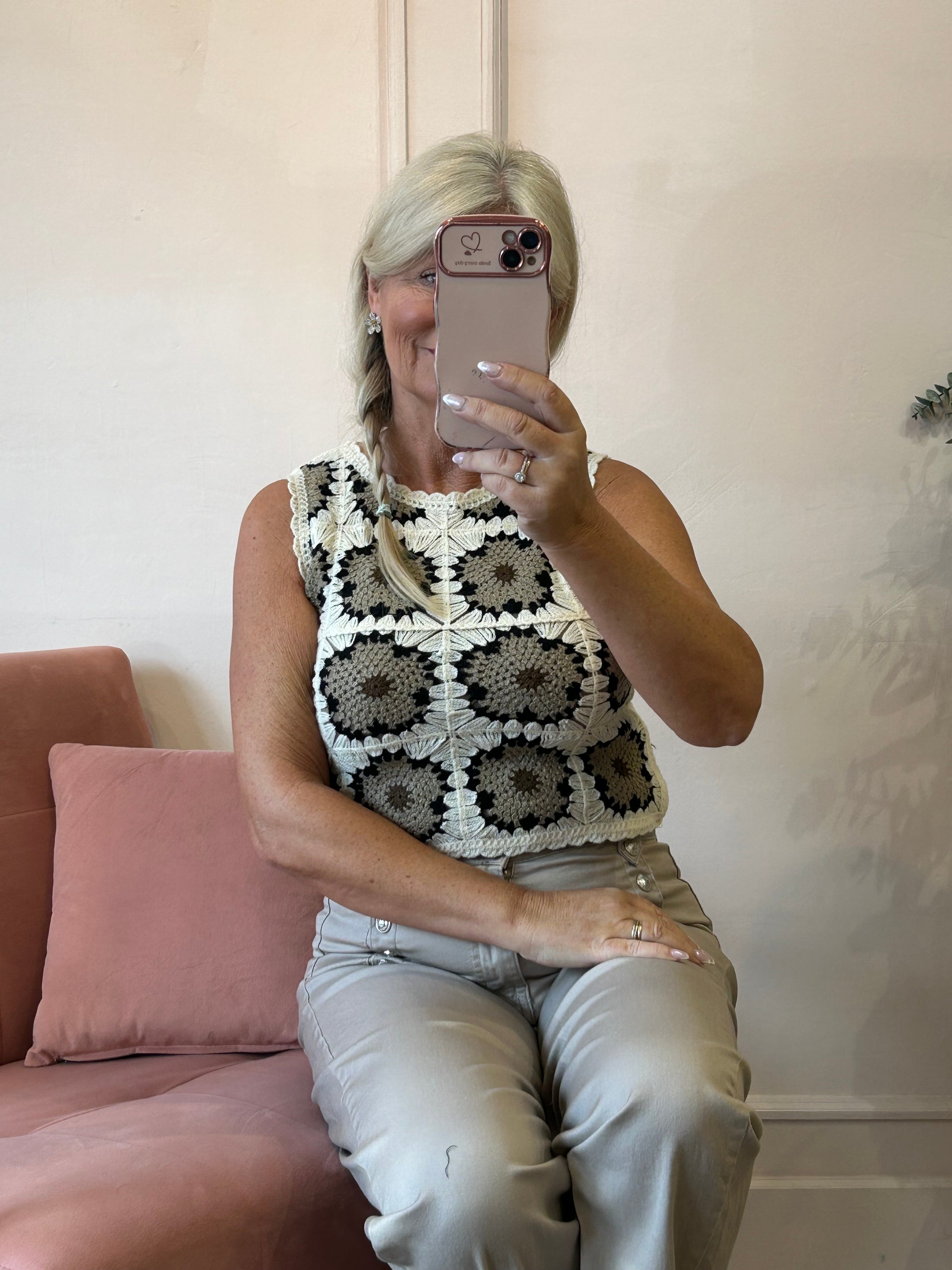 Boho Crochet Tank Top - Beige/Cream - Wardrobe By Simone
