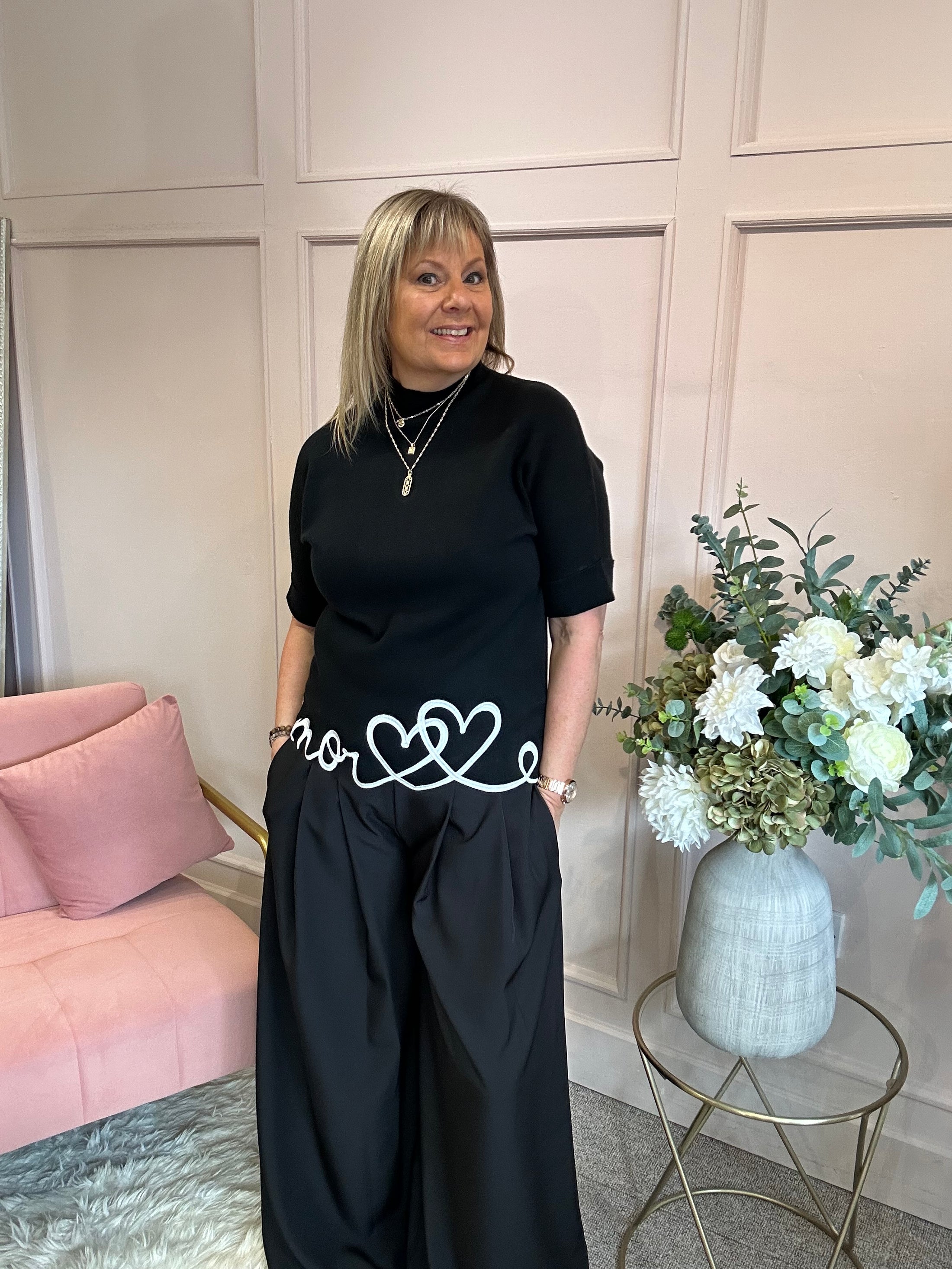 Heart Edged Jumper - Black/Cream