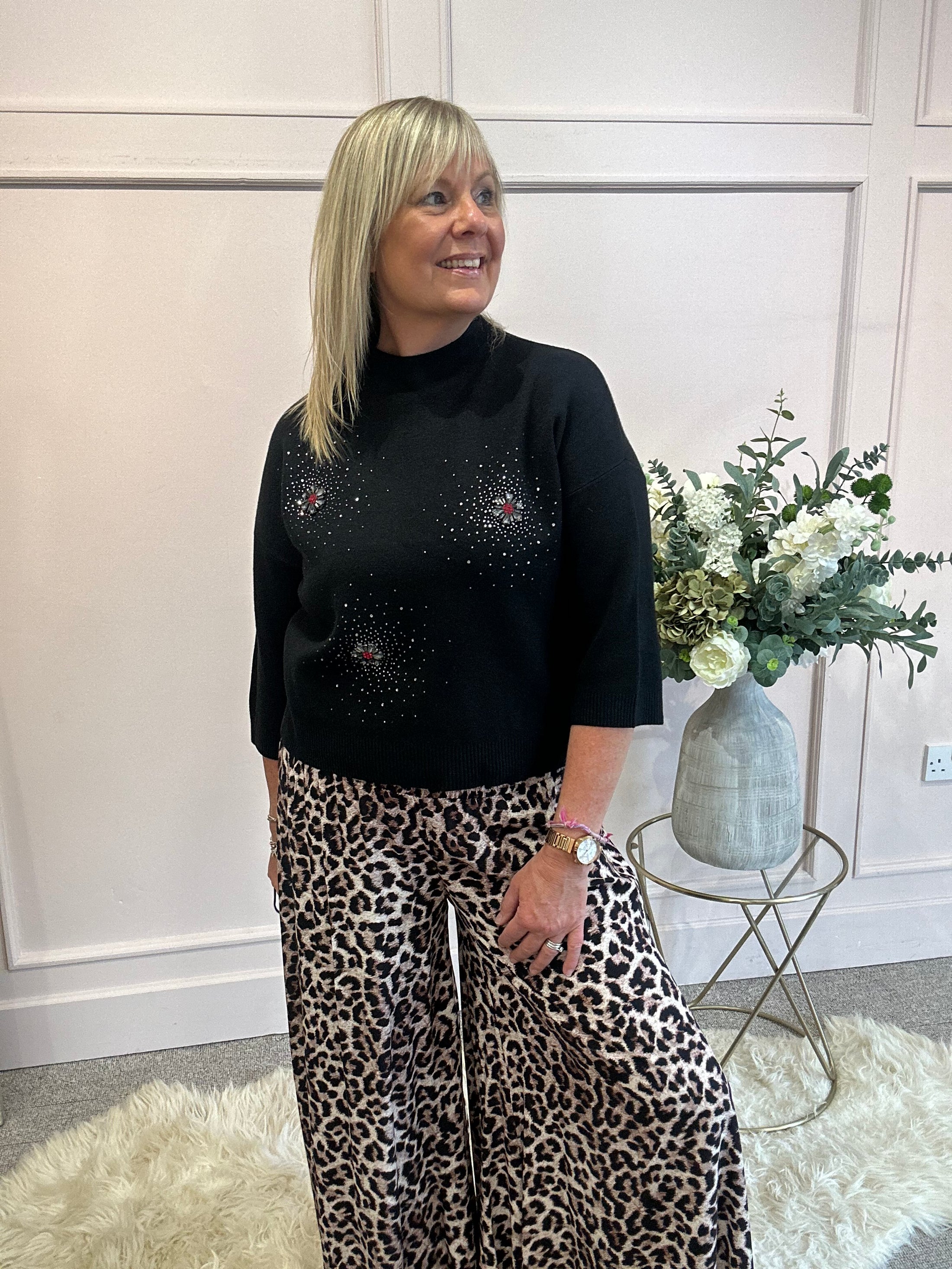 Sparkle Detail Jumper  - Black - Wardrobe By Simone