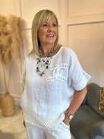 Linen top cc diamonte embellishment - White