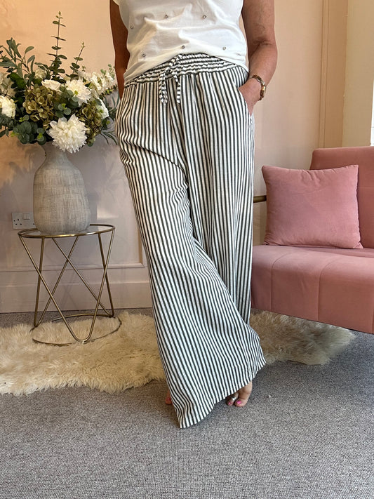 Dare To Stand Out Striped Pant - Khaki/Cream - Wardrobe By Simone