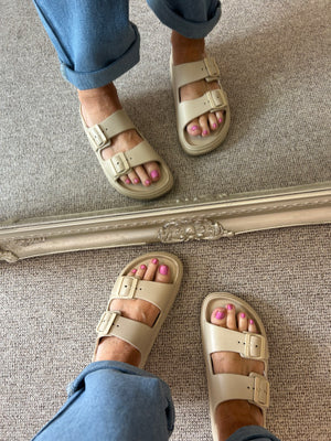 Sophia Buckle Sliders - Nude