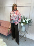 Load image into Gallery viewer, Floral Berry Ruffle Neck Top  - Pinks - Wardrobe By Simone

