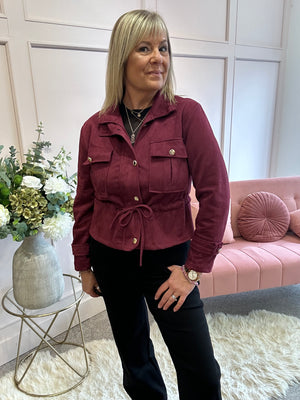 Suedette Drawstring Jacket - Burgundy