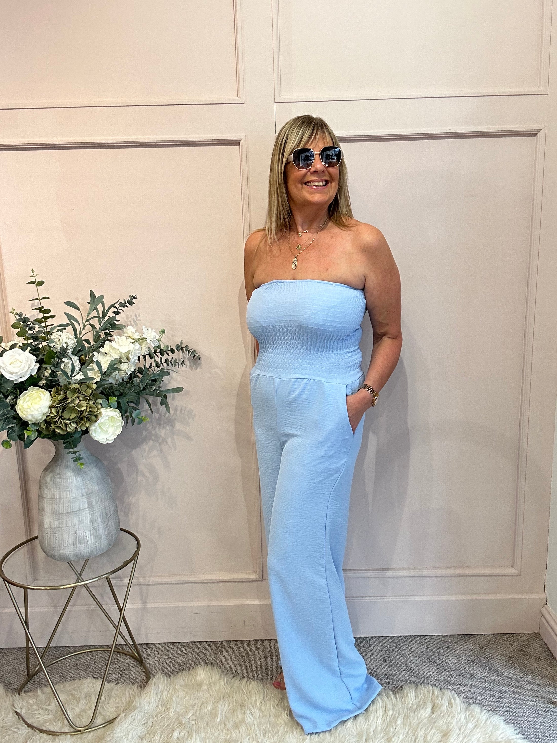 Bardot Jumpsuit Wide Leg - Blue