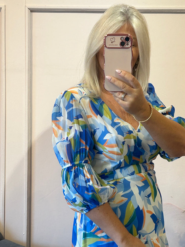 Floral Mix Lily Design Maxi Dress - Blue - Wardrobe By Simone