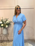 Load image into Gallery viewer, Polkadot V Neck Dress - Cornflower Blue/White One Size

