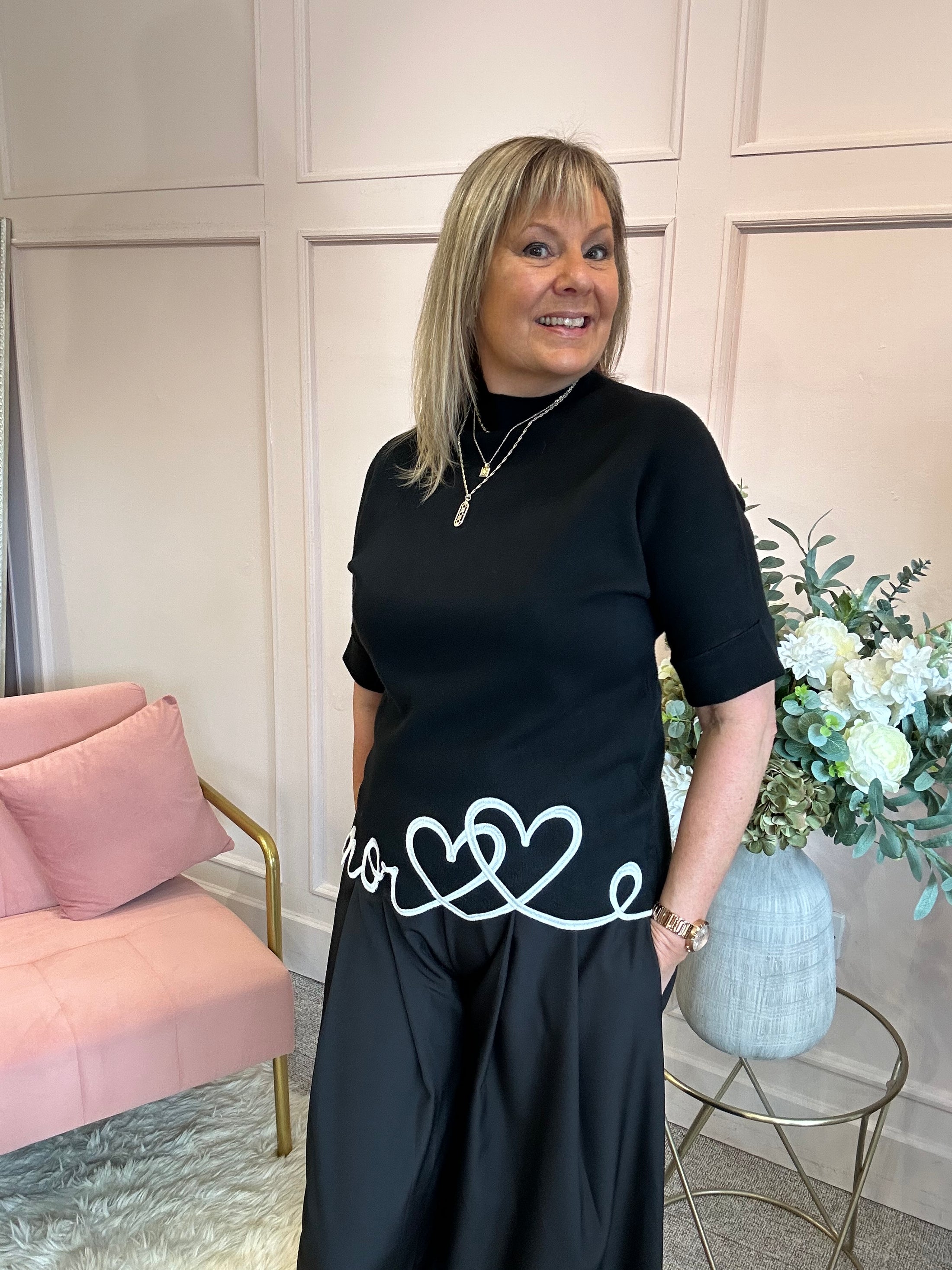 Heart Edged Jumper - Black/Cream