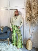 Wide Leg Floaty Pant Paisley  - Lime/Green - Wardrobe By Simone