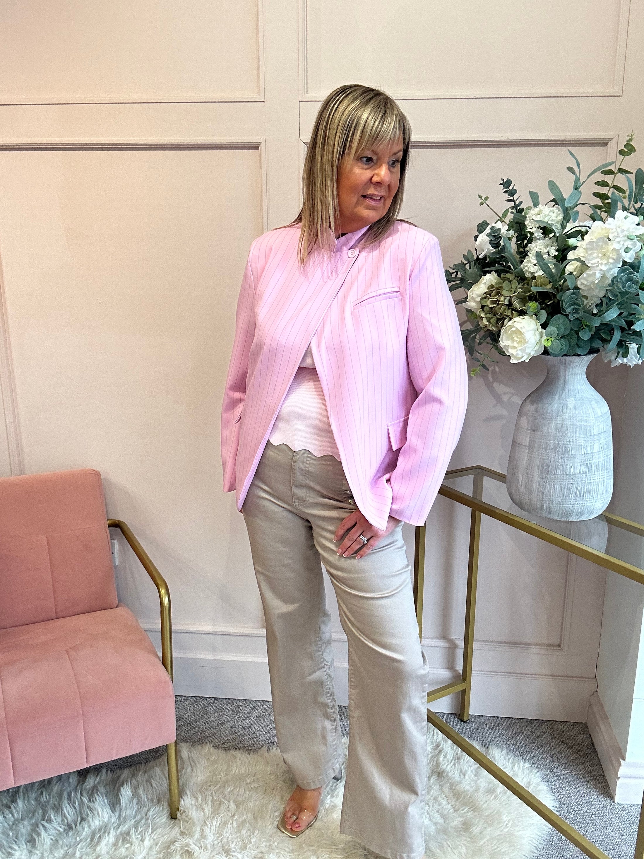 Striped CrossOver Jacket - Pink/Black - Wardrobe By Simone