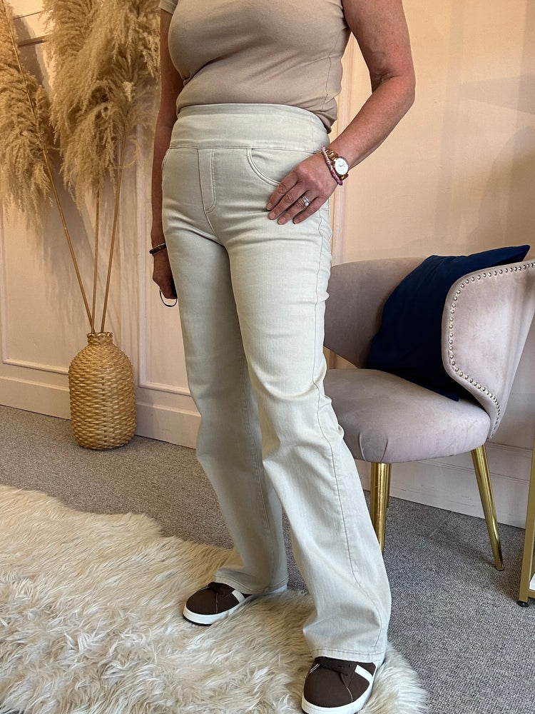 Wide Leg Jegging Style Jeans- Beige Denim