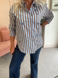Load image into Gallery viewer, Jewels & Stripes Shirt - Powder Blue/Caramel
