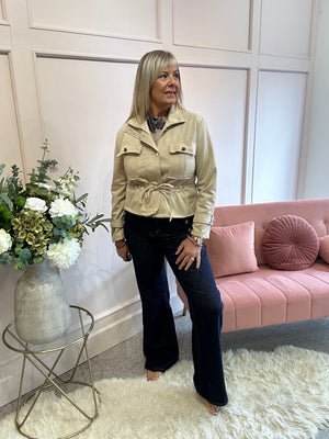 Suedette Drawstring Jacket - Beige
