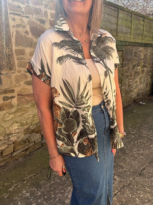 Cheetah & Palm Print Shirt - Cream/Khaki