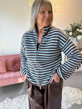 Load image into Gallery viewer, Zip Up Fun Striped Cardigan -  Brown/Blue
