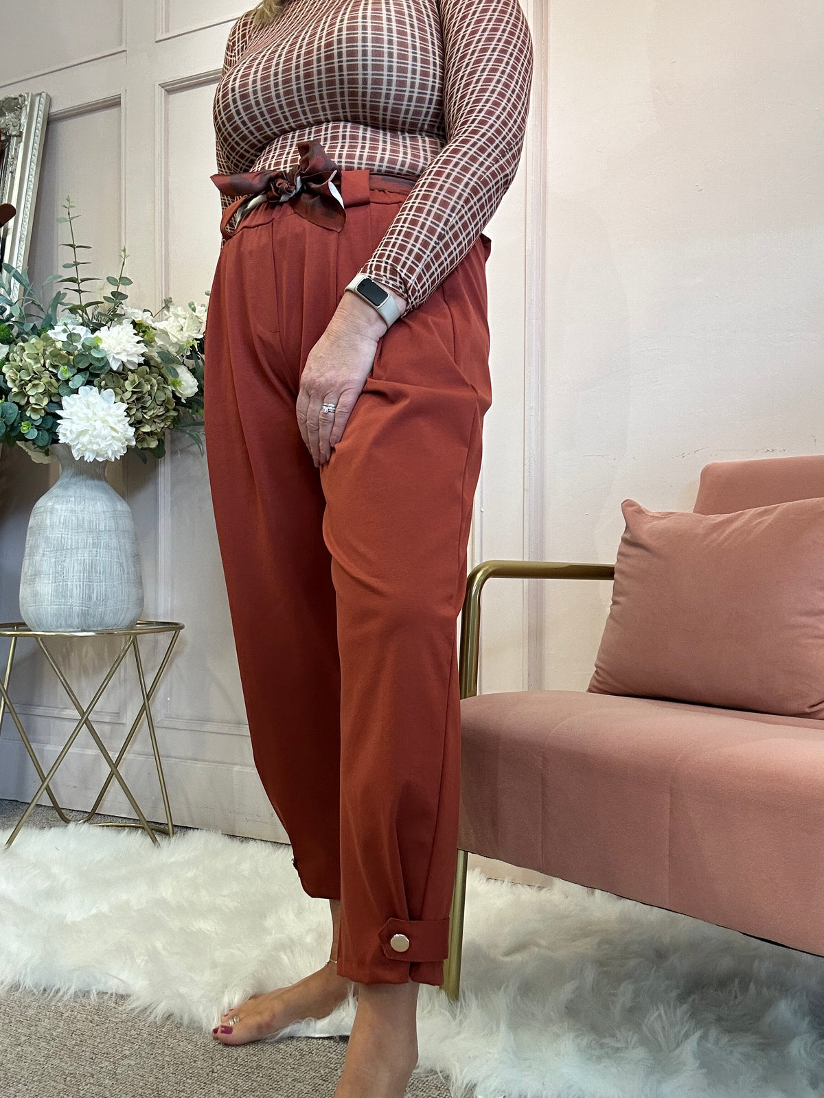 Scarf Tie Belted Pant - Deep Terracotta