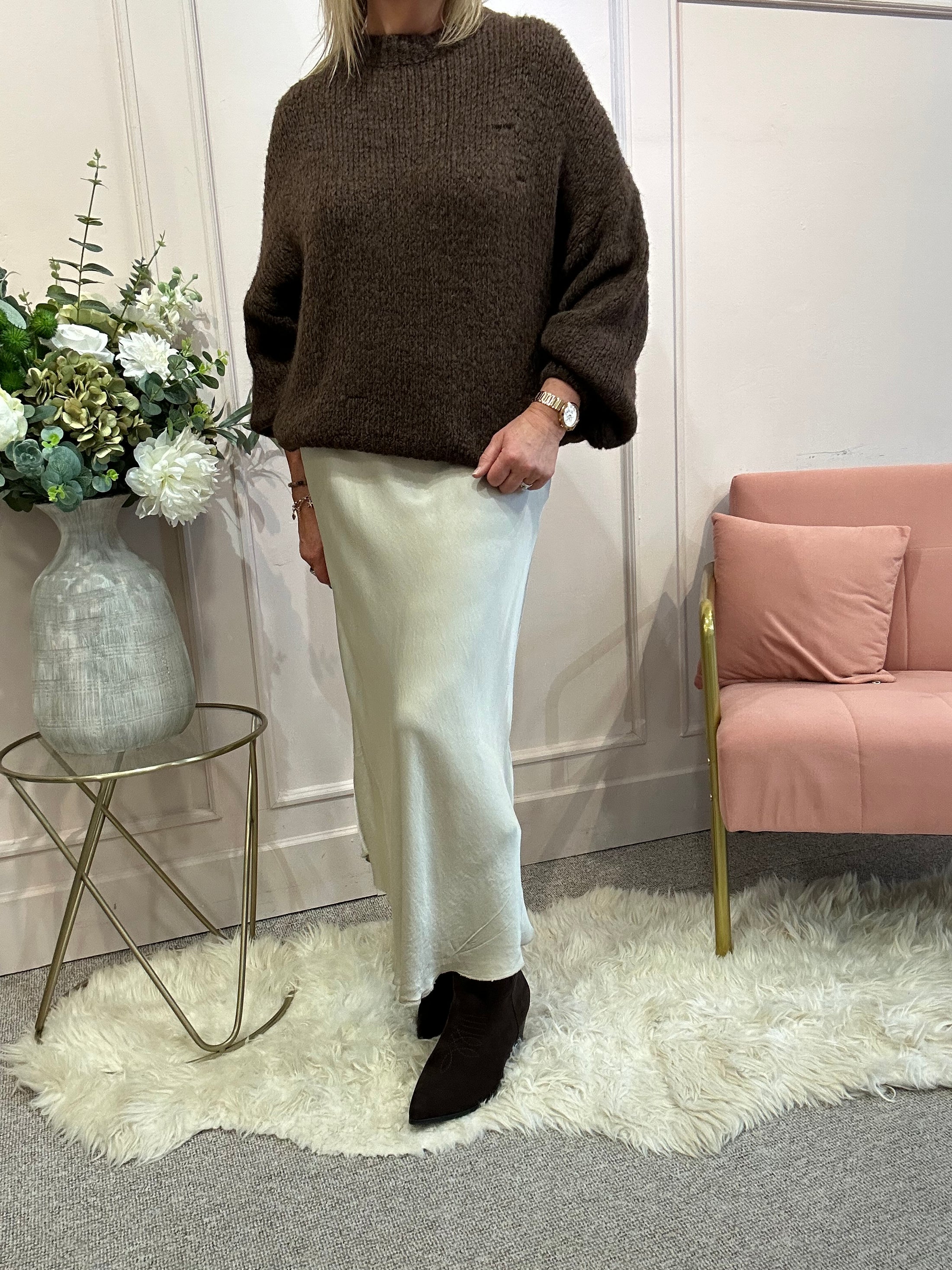 Satin Maxi Skirt - Champagne - Wardrobe By Simone