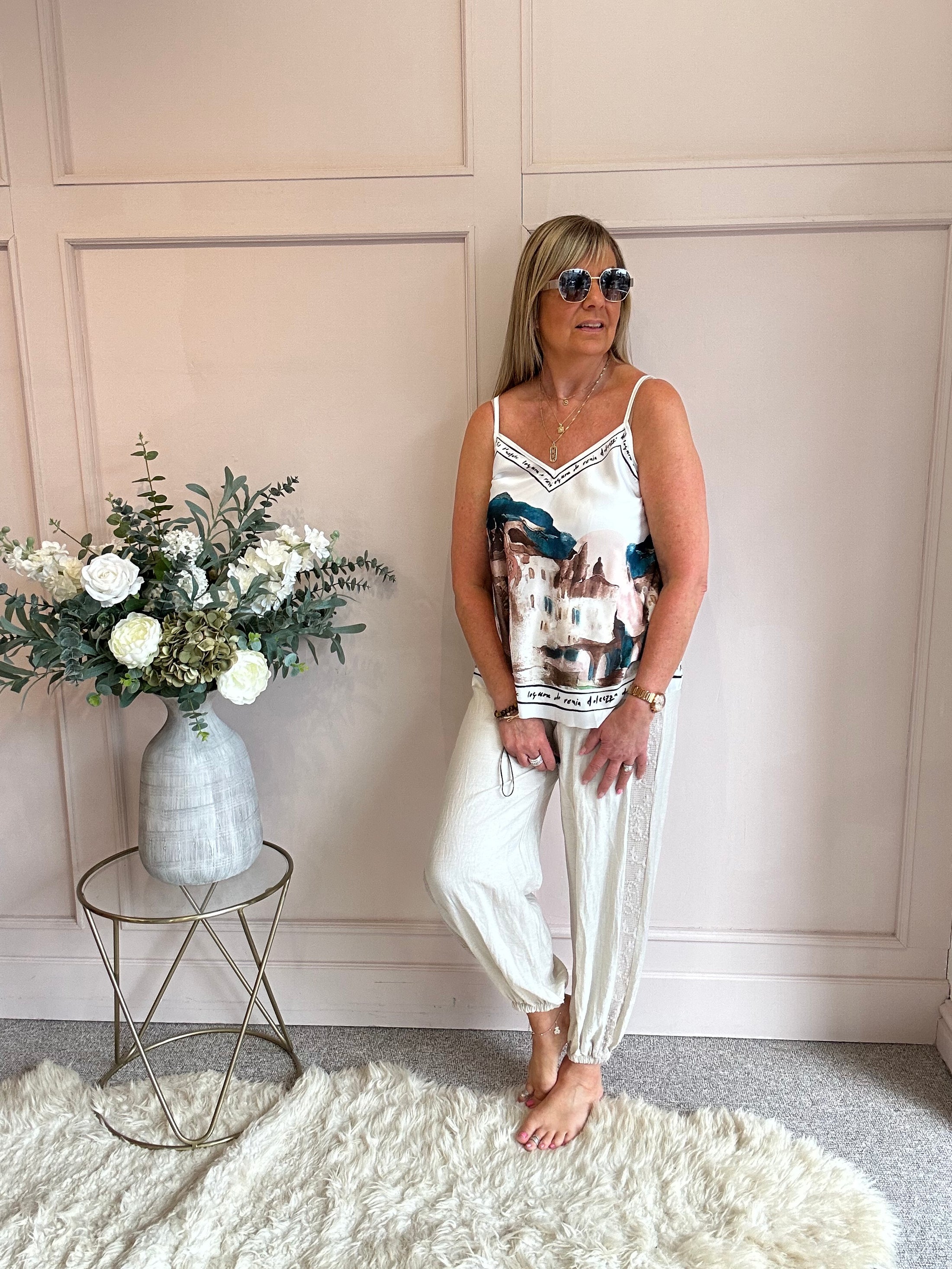 Santorini Cami Top - Teal/Brown - Wardrobe By Simone