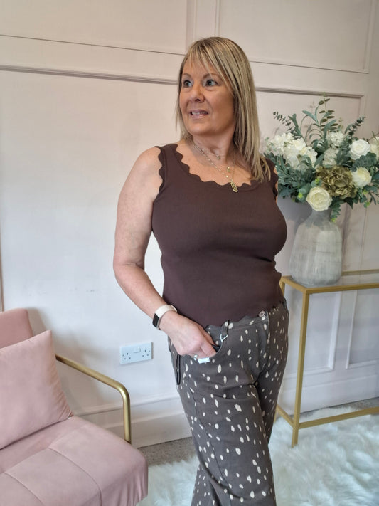 Scalloped Edged Vest Top - Brown - Wardrobe By Simone