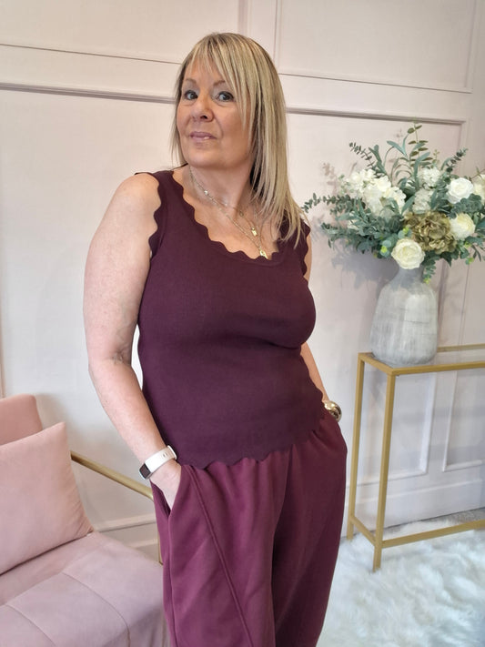 Scalloped Edged Vest Top - Damson - Wardrobe By Simone
