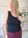 Load image into Gallery viewer, Scalloped Edged Vest Top - Black - Wardrobe By Simone
