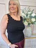 Load image into Gallery viewer, Scalloped Edged Vest Top - Black - Wardrobe By Simone
