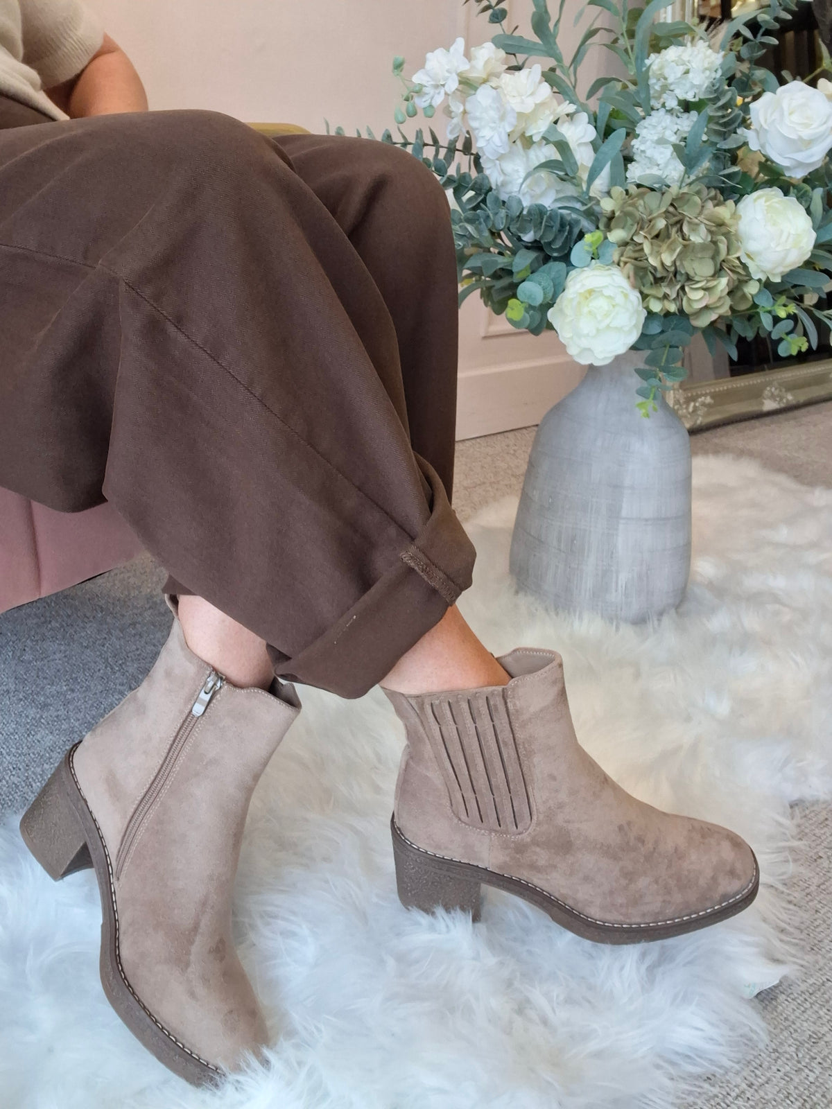 Chunky Heel Boot - Taupe