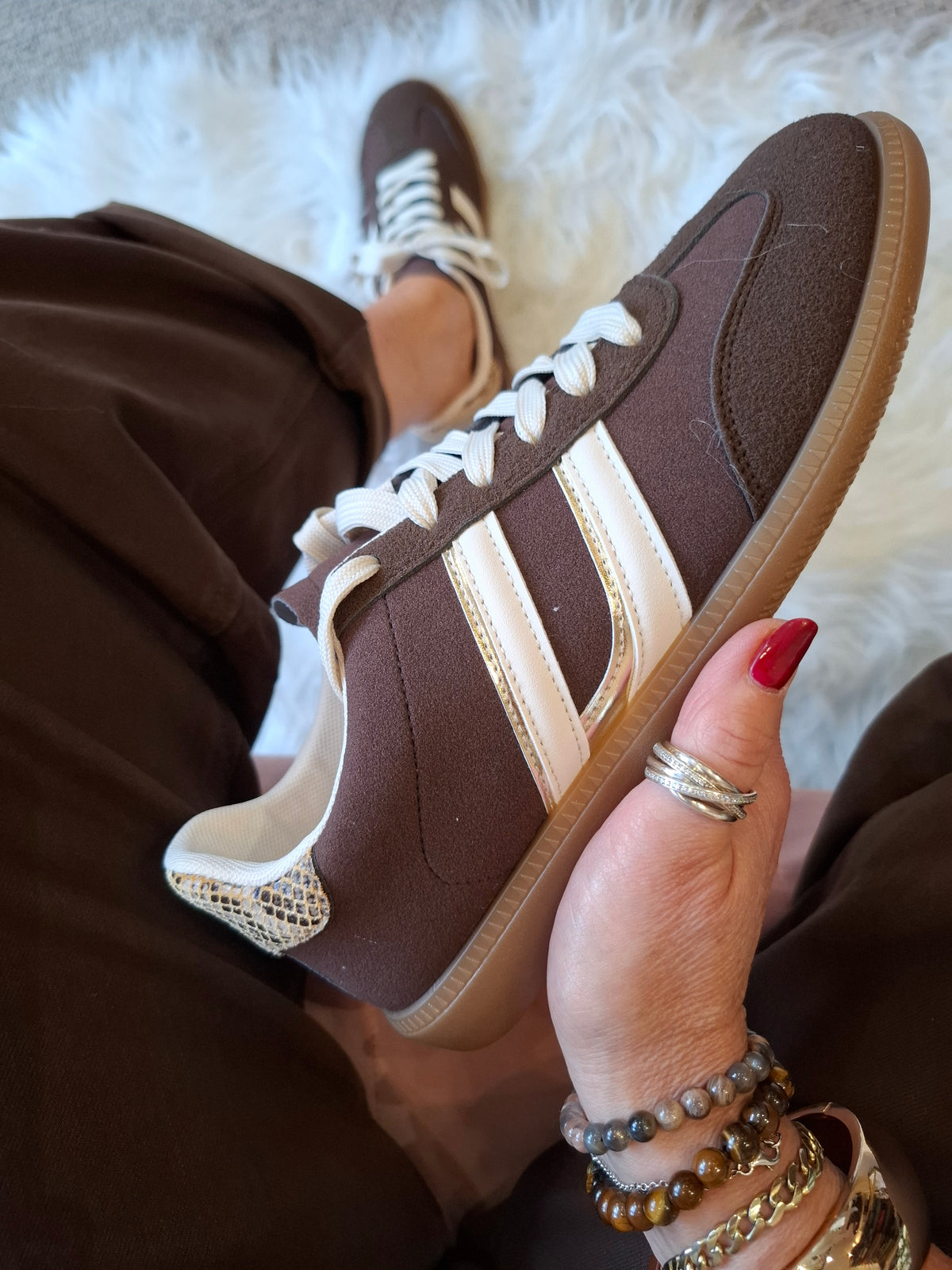 Cream Laced Trainer - Brown/Cream