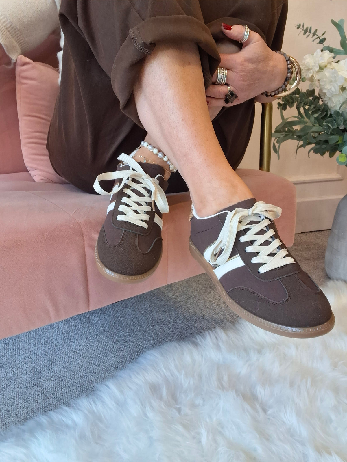 Cream Laced Trainer - Brown/Cream
