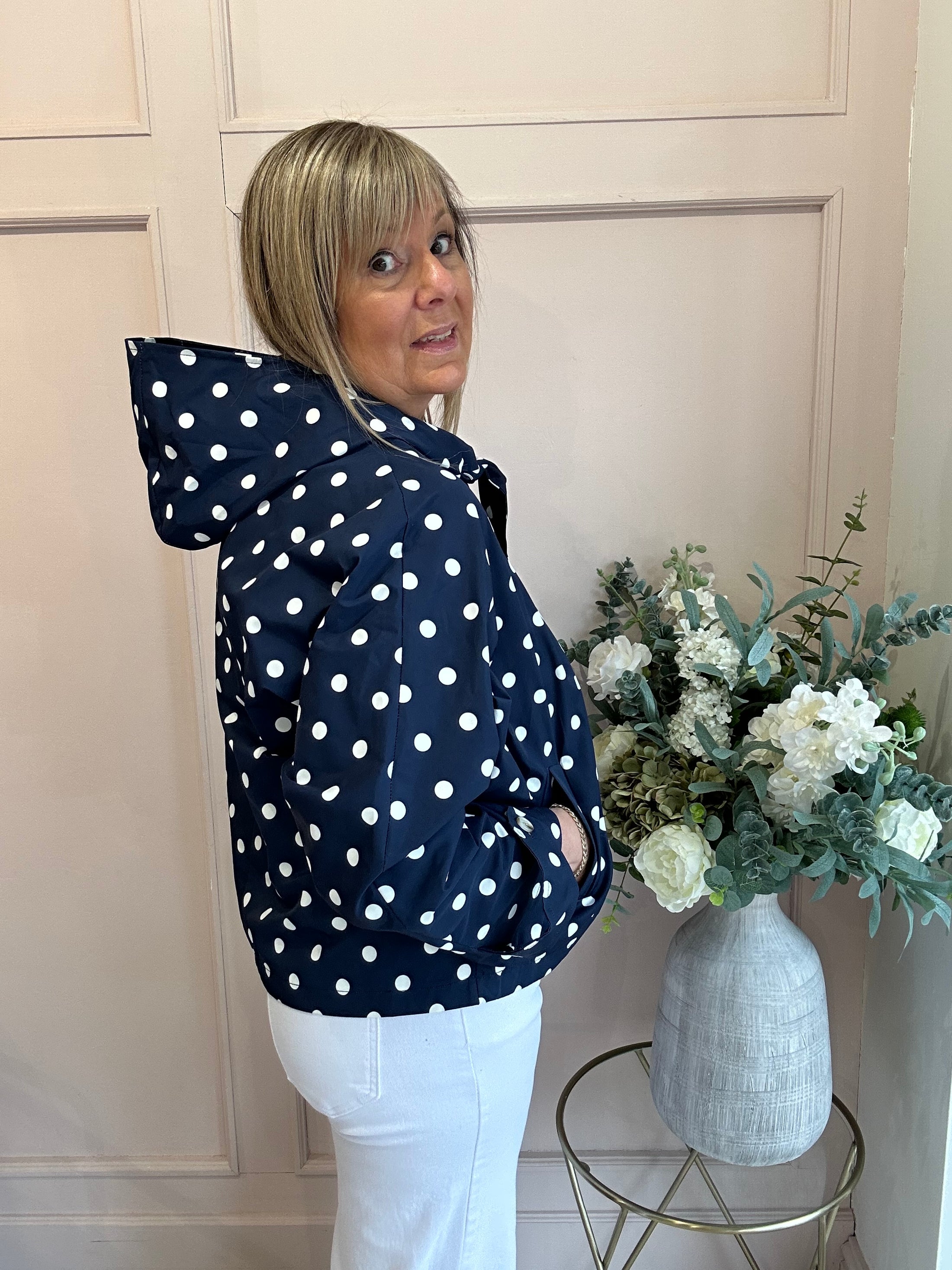 Polka Dot Hoody Jacket - Navy/White - Wardrobe By Simone