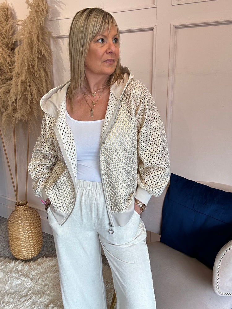 Touch of Sparkle Hooded Jacket - Cream/Gold