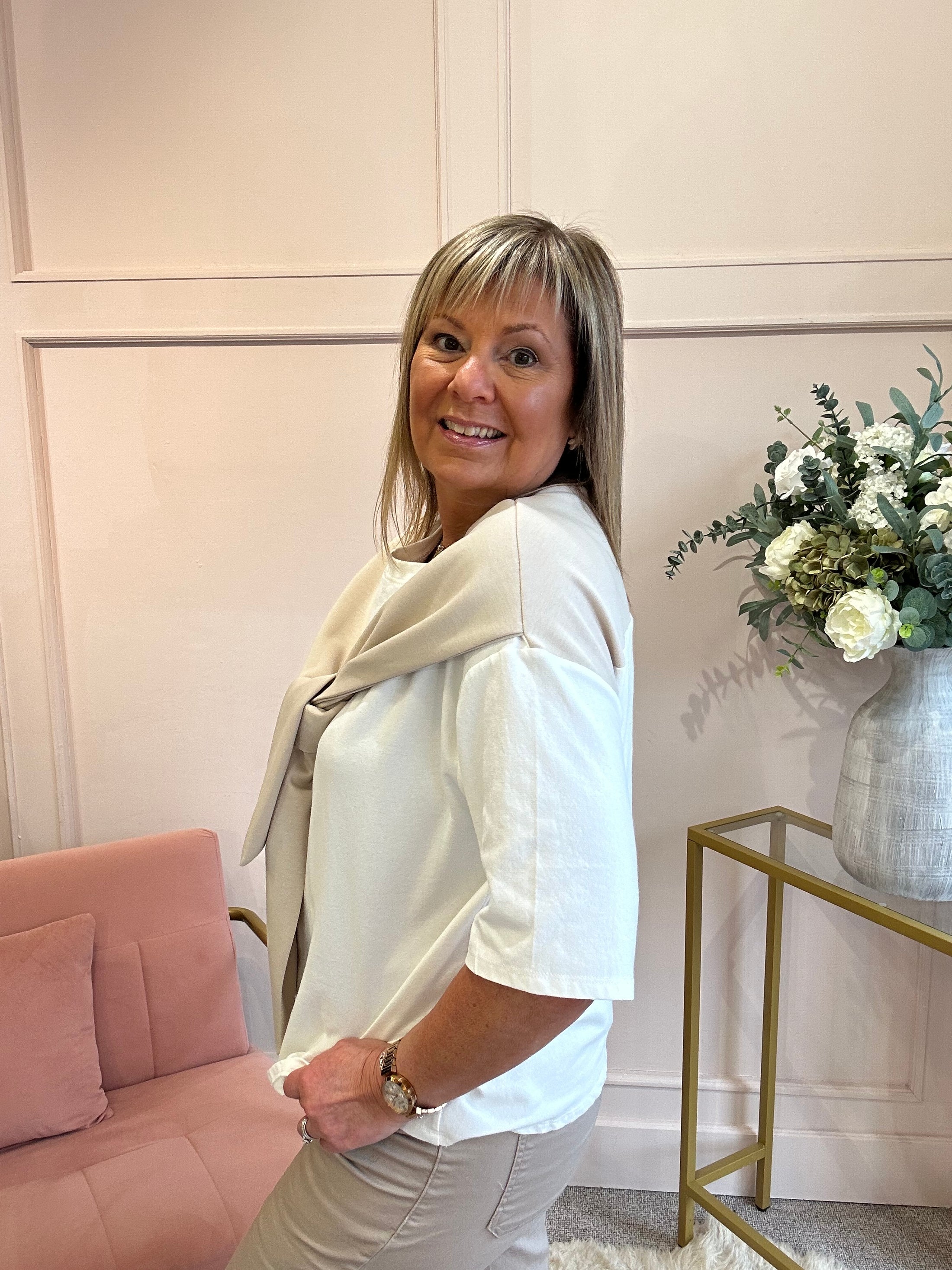 Quirky T Shirt Top - Cream/Beige - Wardrobe By Simone