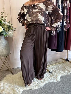 Pleated wide leg Trouser - Brown