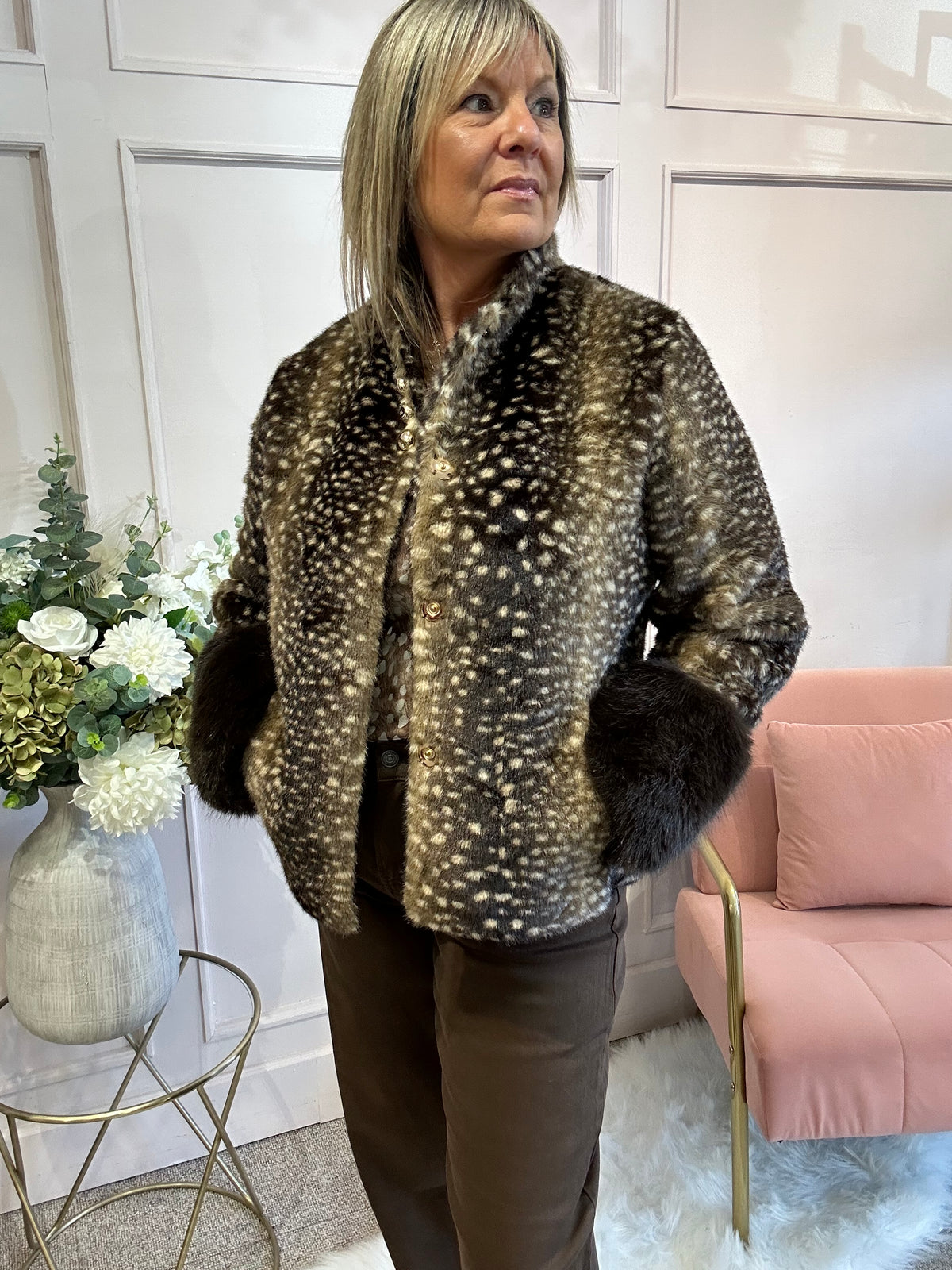 Bambi Mandarin Collar Jacket  - Brown/Cream