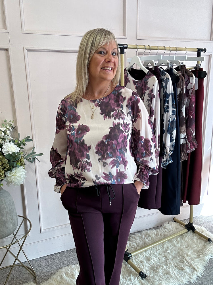 Floral Bloom Top - Plum/Cream