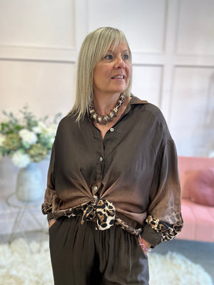 Silky Feel Shirt - Brown/Leopard - Wardrobe By Simone