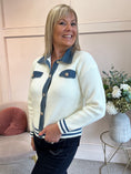 Load image into Gallery viewer, Denim Collar Cardigan Jacket - Cream/Denim
