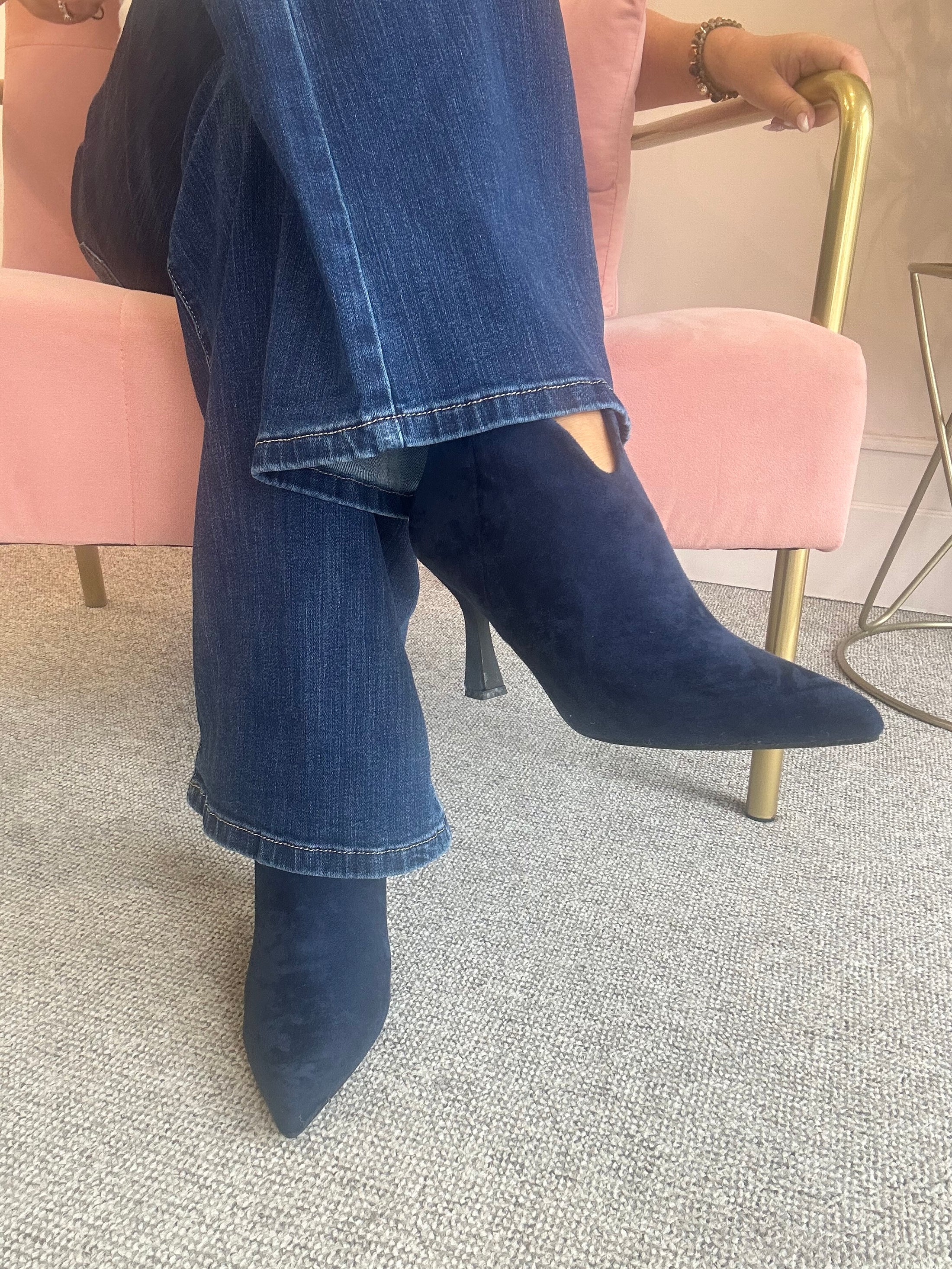 Kitten Heel Boot - Navy Blue